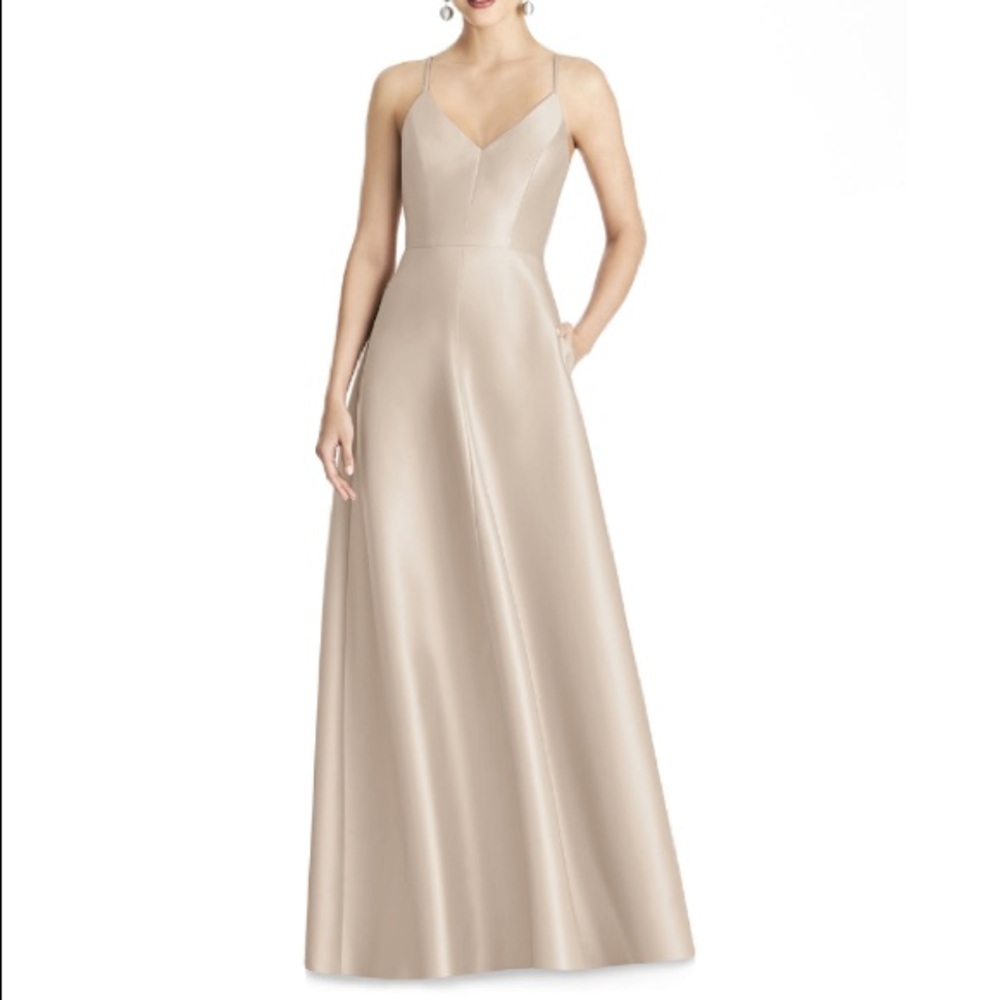 Alfred Sung Strappy Sateen A-Line Gown